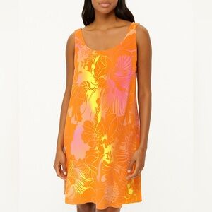 Lafayette 148 New York 100% Silk  Floral Mini Slip Dress Size 12 Orange Yellow